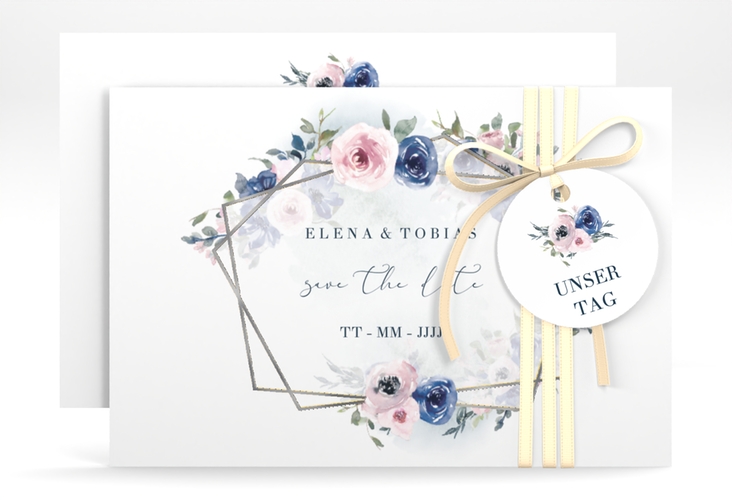 Save the Date-Karte Dustyblue A6 Karte quer silber