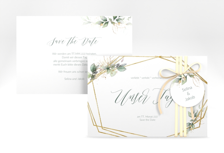 Save the Date-Karte Greenish A6 Karte quer gold