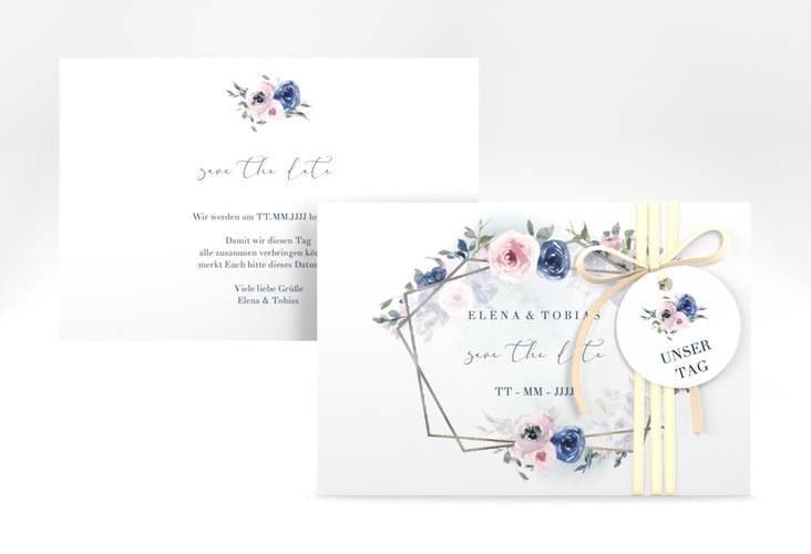 Save the Date-Karte Dustyblue A6 Karte quer silber