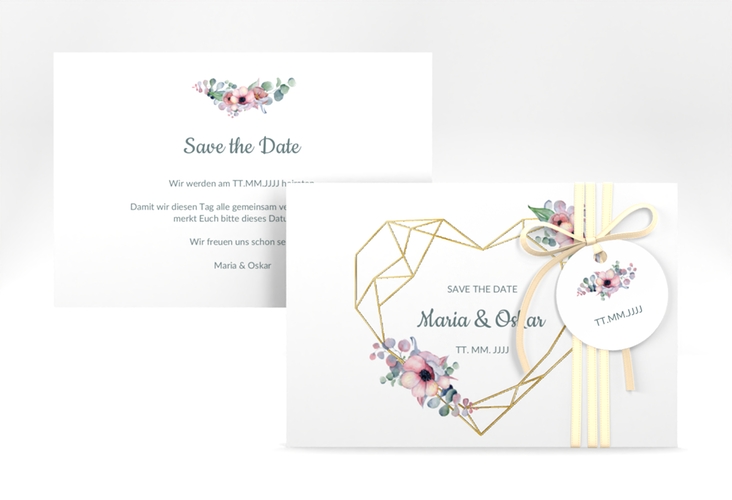 Save the Date-Karte Herzgold A6 Karte quer gold