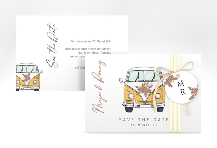 Save the Date-Karte Hochzeitsbulli A6 Karte quer rosegold