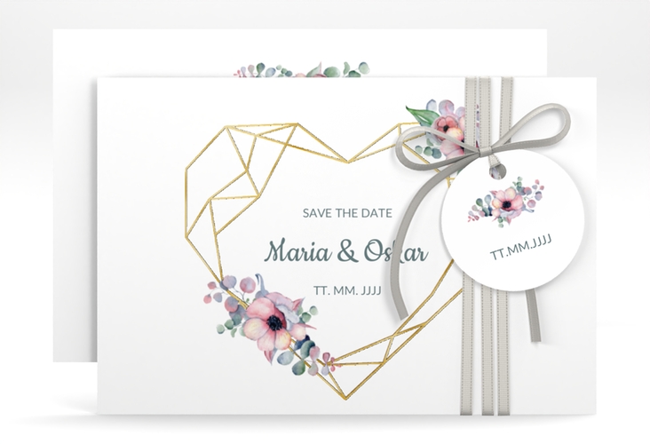 Save the Date-Karte Herzgold A6 Karte quer gold