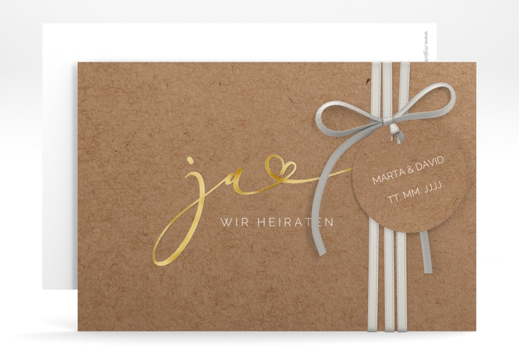 Save the Date-Karte Jawort A6 Karte quer gold modern minimalistisch mit veredelter Aufschrift
