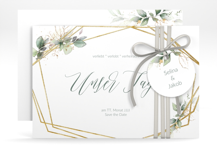 Save the Date-Karte Greenish A6 Karte quer gold
