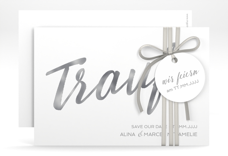 Save the Date-Karte Traufe A6 Karte quer silber