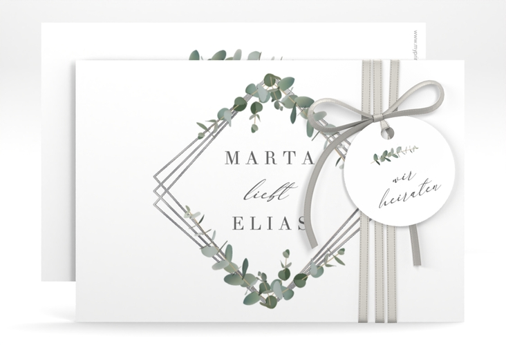 Save the Date-Karte Eukalyptus A6 Karte quer silber