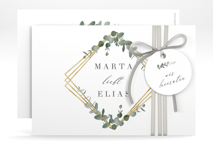 Save the Date-Karte Eukalyptus A6 Karte quer gold