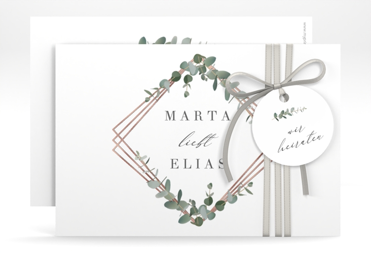 Save the Date-Karte Eukalyptus A6 Karte quer rosegold