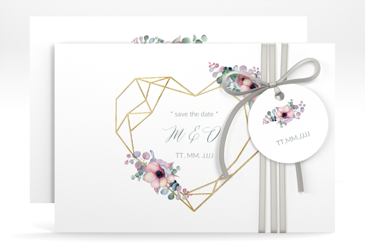 Save the Date-Karte Herzgold A6 Karte quer gold