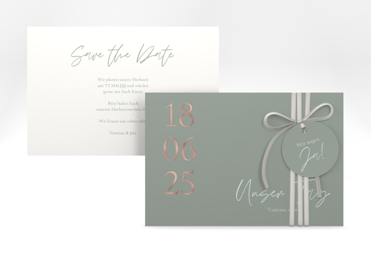 Save the Date-Karte Day A6 Karte quer rosegold mit Datum im minimalistischen Design