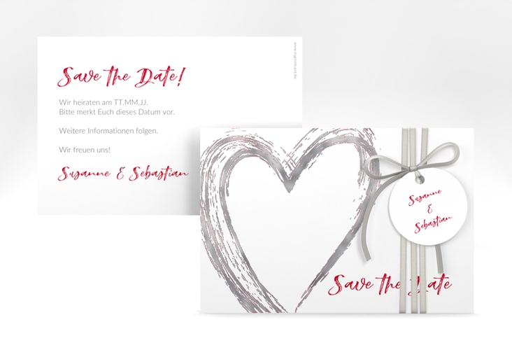Save the Date-Karte Liebe A6 Karte quer silber