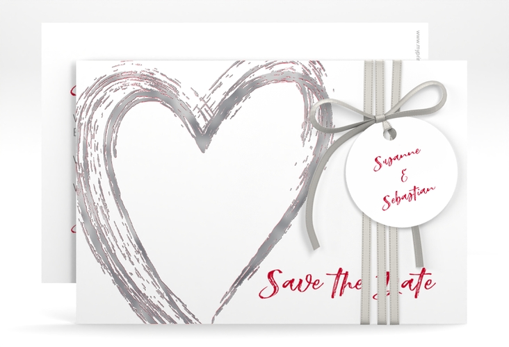 Save the Date-Karte Liebe A6 Karte quer silber