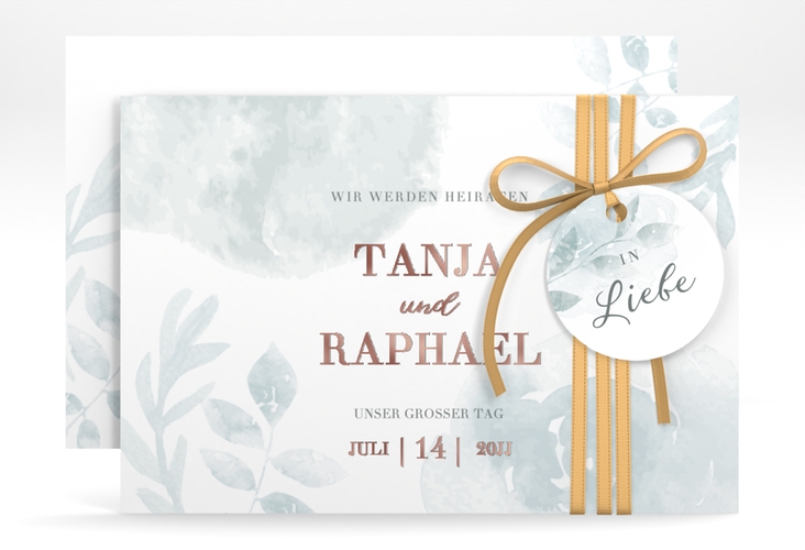 Save the Date-Karte Blätterdruck A6 Karte quer rosegold