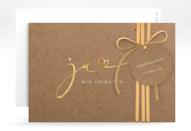 Save the Date-Karte Jawort A6 Karte quer gold modern minimalistisch mit veredelter Aufschrift