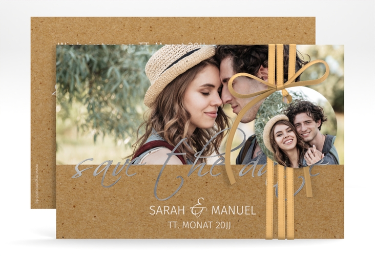 Save the Date-Karte Big Picture A6 Karte quer silber mit Foto des Brautpaars