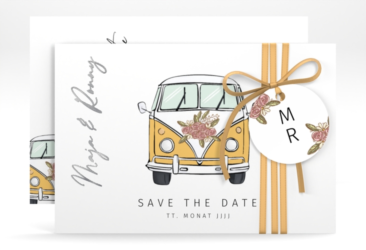 Save the Date-Karte Hochzeitsbulli A6 Karte quer silber