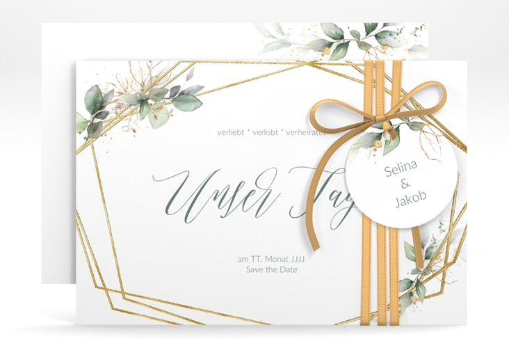 Save the Date-Karte Greenish A6 Karte quer gold