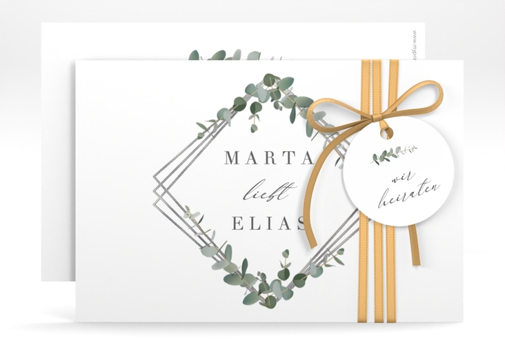 Save the Date-Karte Eukalyptus A6 Karte quer silber