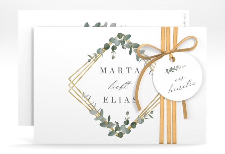 Save the Date-Karte Eukalyptus A6 Karte quer gold