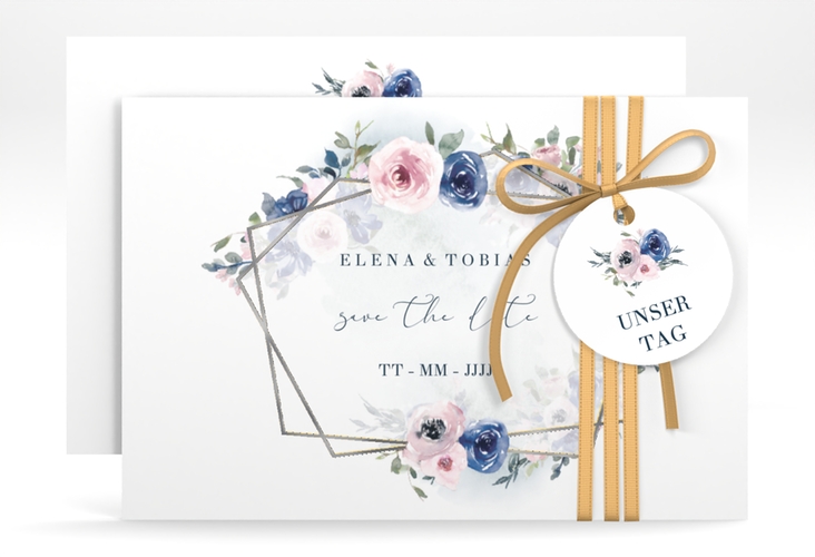 Save the Date-Karte Dustyblue A6 Karte quer silber
