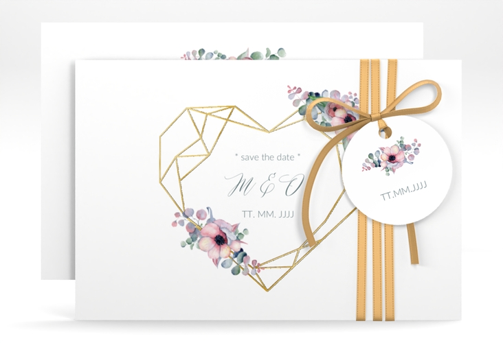 Save the Date-Karte Herzgold A6 Karte quer gold