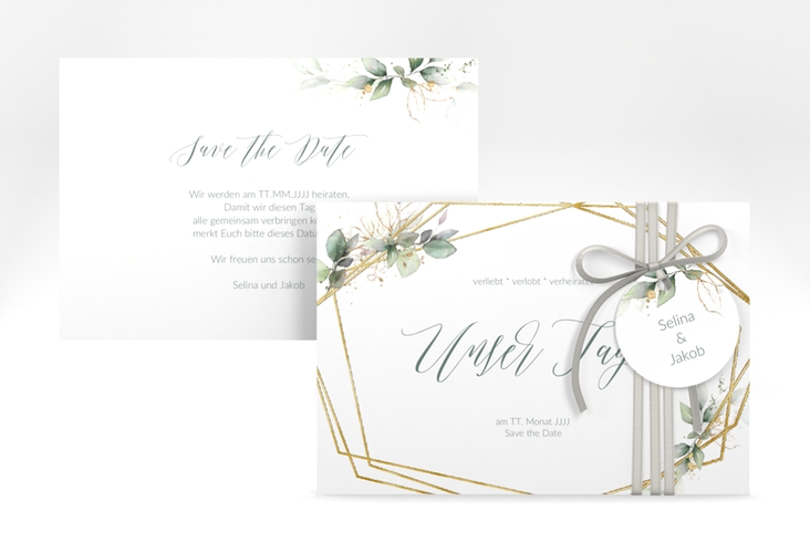 Save the Date-Karte Greenish A6 Karte quer gold