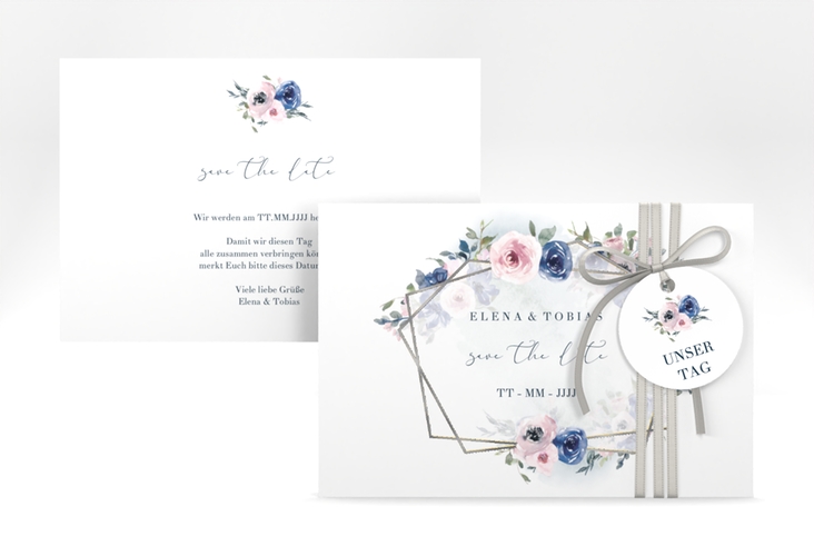 Save the Date-Karte Dustyblue A6 Karte quer silber