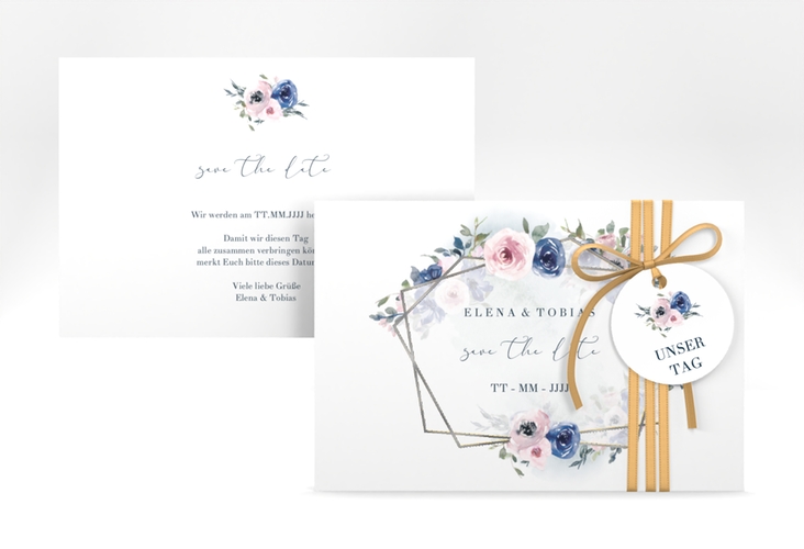 Save the Date-Karte Dustyblue A6 Karte quer silber