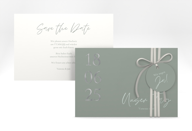 Save the Date-Karte Day A6 Karte quer silber mit Datum im minimalistischen Design