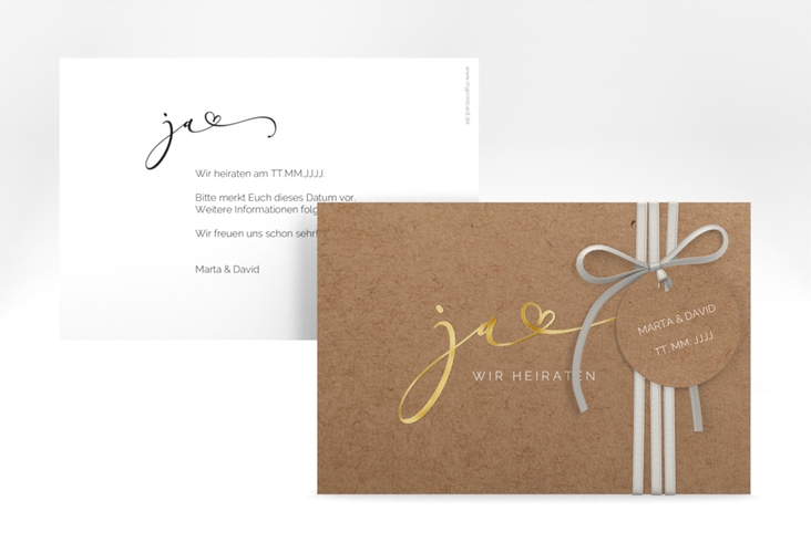 Save the Date-Karte Jawort A6 Karte quer gold modern minimalistisch mit veredelter Aufschrift