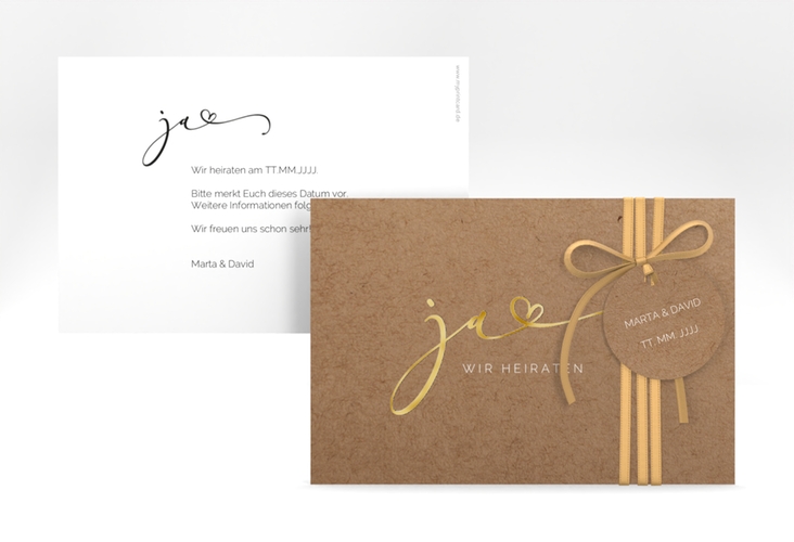 Save the Date-Karte Jawort A6 Karte quer gold modern minimalistisch mit veredelter Aufschrift