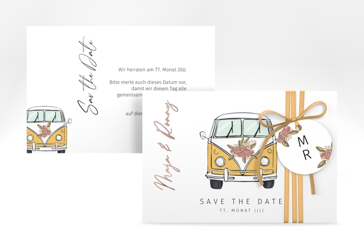 Save the Date-Karte Hochzeitsbulli A6 Karte quer rosegold