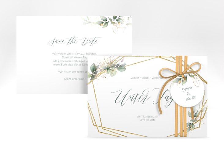 Save the Date-Karte Greenish A6 Karte quer gold