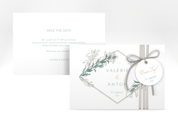 Save the Date-Karte Verde A6 Karte quer silber