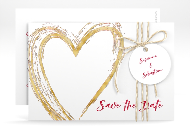 Save the Date-Karte Liebe A6 Karte quer rot gold