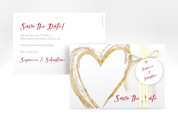 Save the Date-Karte Liebe A6 Karte quer rot gold