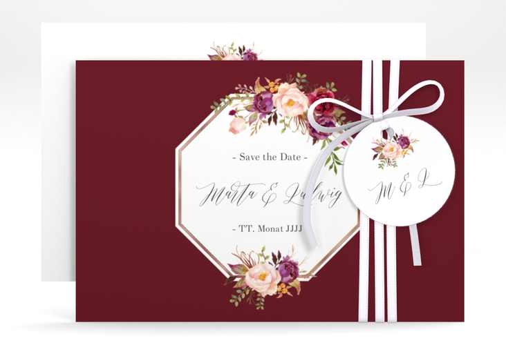 Save the Date-Karte Prachtvoll A6 Karte quer rot rosegold