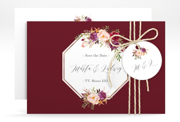 Save the Date-Karte Prachtvoll A6 Karte quer rot rosegold
