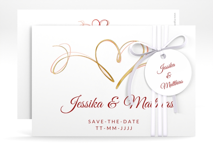 Save the Date-Karte Envie A6 Karte quer rot gold