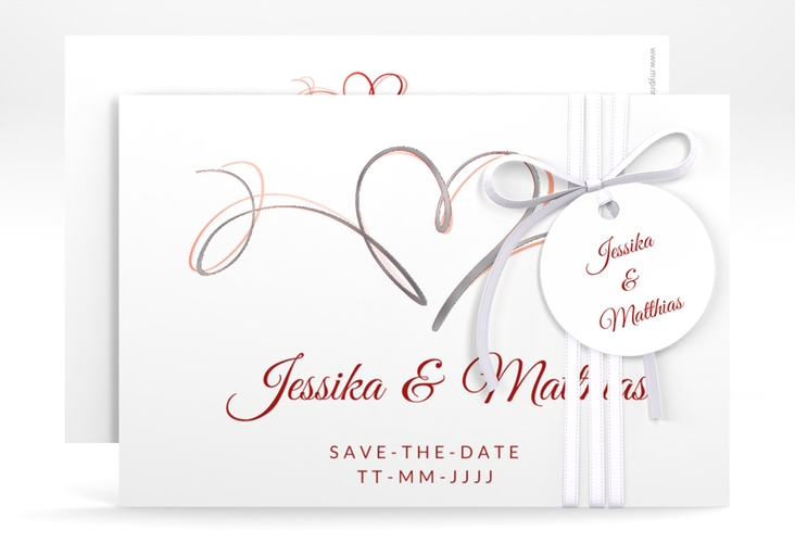 Save the Date-Karte Envie A6 Karte quer rot silber