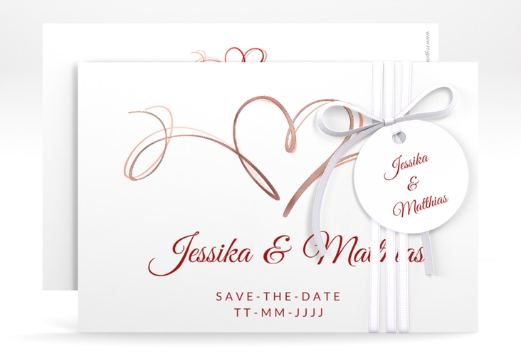 Save the Date-Karte Envie A6 Karte quer rot rosegold
