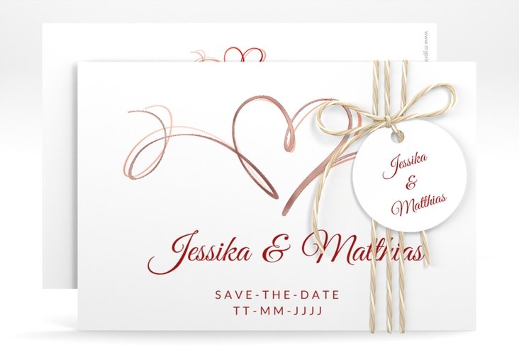 Save the Date-Karte Envie A6 Karte quer rot rosegold