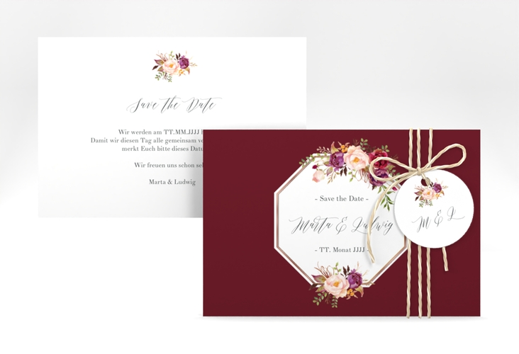 Save the Date-Karte Prachtvoll A6 Karte quer rot rosegold