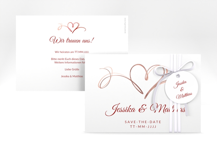 Save the Date-Karte Envie A6 Karte quer rot rosegold