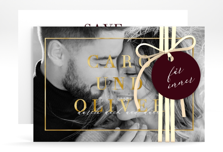 Save the Date-Karte "Moment" DIN A6 quer rot gold