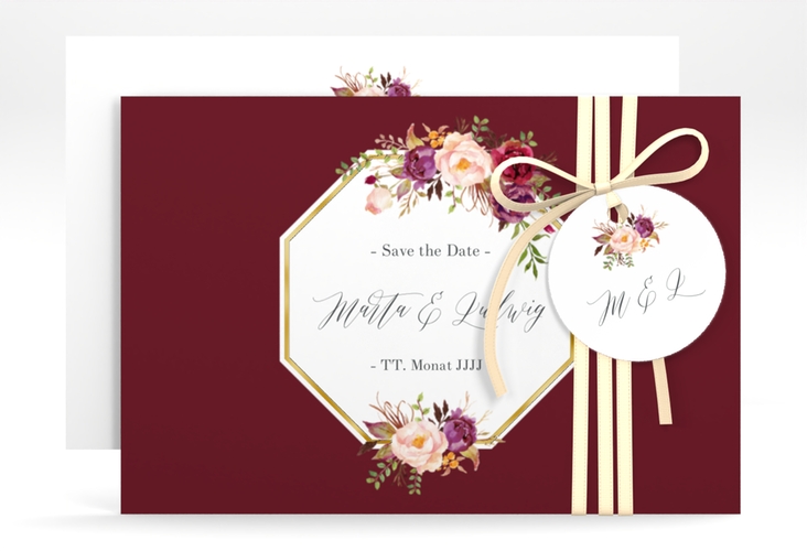 Save the Date-Karte Prachtvoll A6 Karte quer rot gold