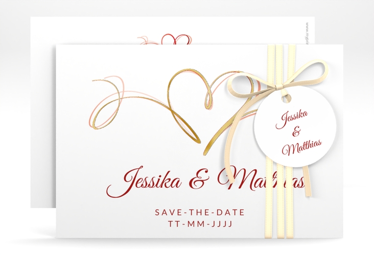 Save the Date-Karte Envie A6 Karte quer rot gold