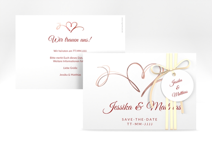 Save the Date-Karte Envie A6 Karte quer rot rosegold
