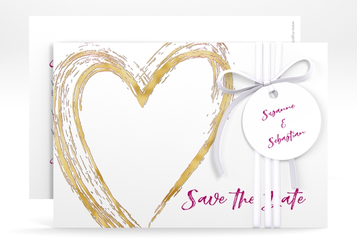 Save the Date-Karte Liebe A6 Karte quer pink gold