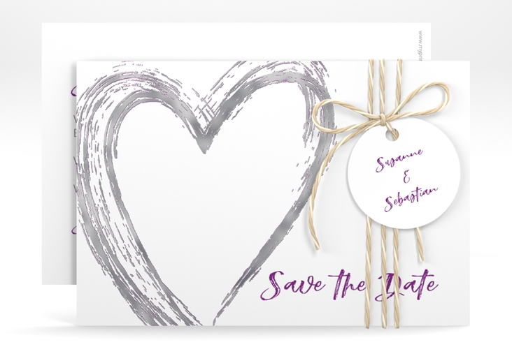 Save the Date-Karte Liebe A6 Karte quer lila silber